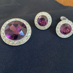 Rare collectible Sarah Coventry Amethyst brooch, padded adjustable earrings set